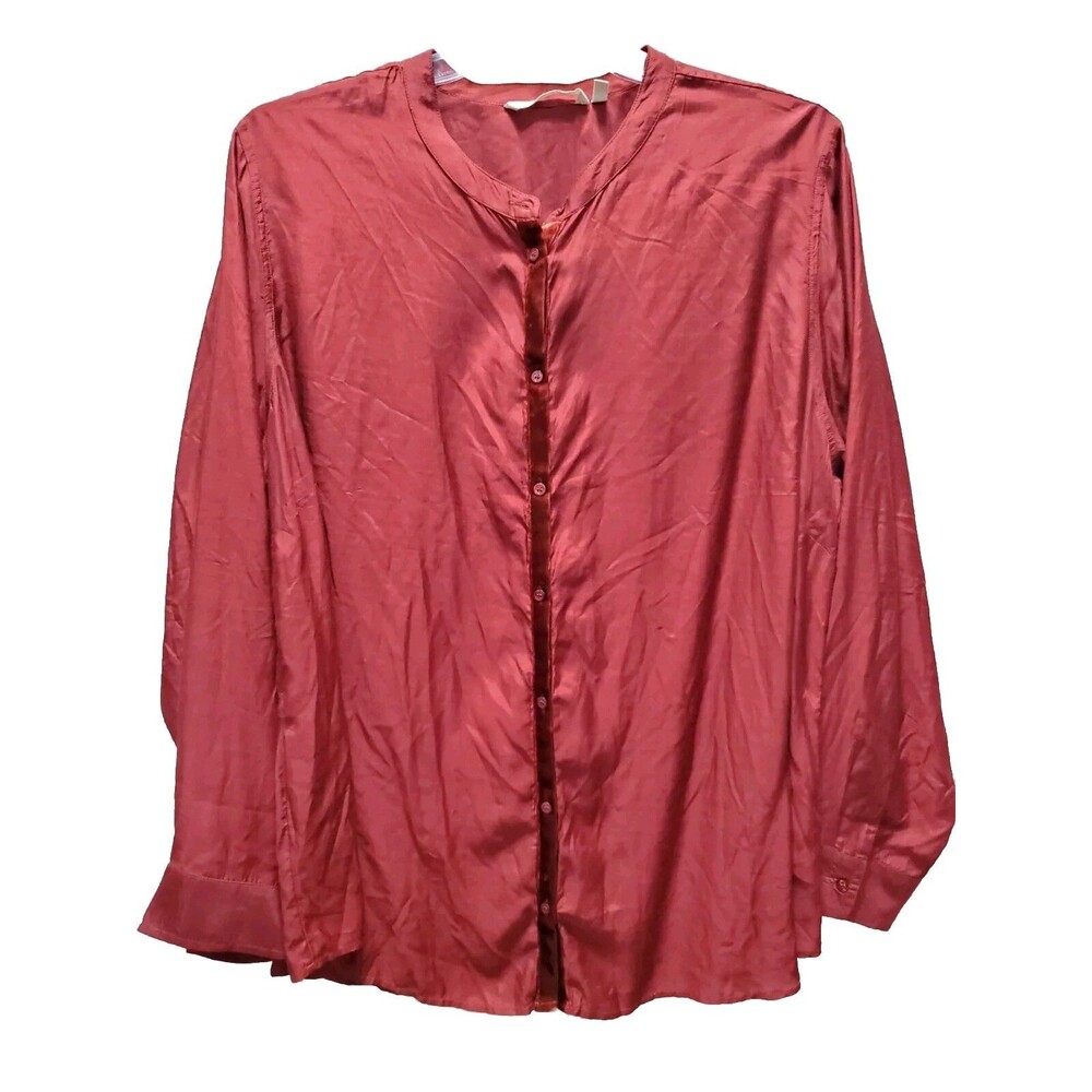 Soft Surroundings Red Button-Up Tunic with Velvet Trim Size 3X